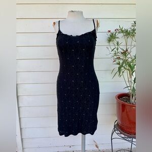 VTG Betsey Johnson 90 2000 y2K bead glitter patterned sexy Slip Dress Flapper